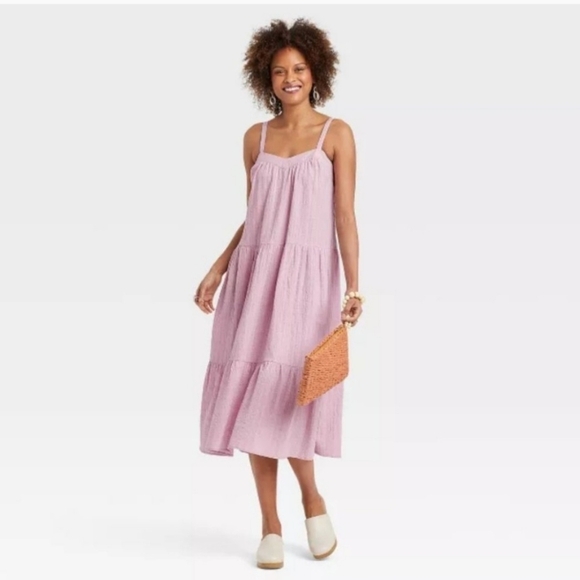 Knox Rose Dresses & Skirts - NWT Knox Rose Pink Tiered Sleeveless Cottagecore Cotton Midi A Line Dress 1X